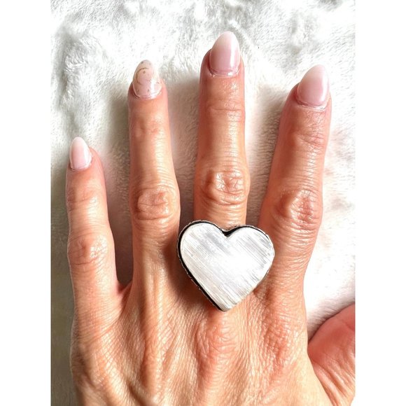 Handmade Jewelry - 925 ❤️ RAW Selenite Crystal Heart Ring 8 3/4